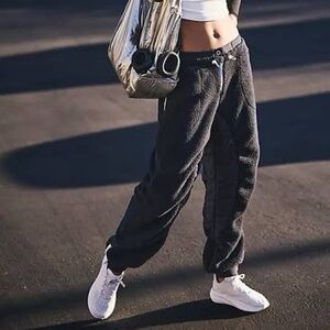 New Free People Sundown Fleece Joggers Wide Leg Pants FP Movement Black Small